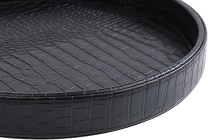 HofferRuffer Faux Leather Round Serving Tray, Vegan Croco Leather Decorative - Image 7