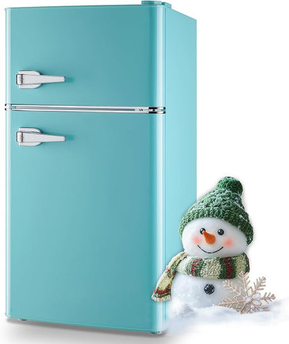 Small Refrigerator with Freezer Double Door Mini Fridge Adjustable Glass Shelves by TACOOL