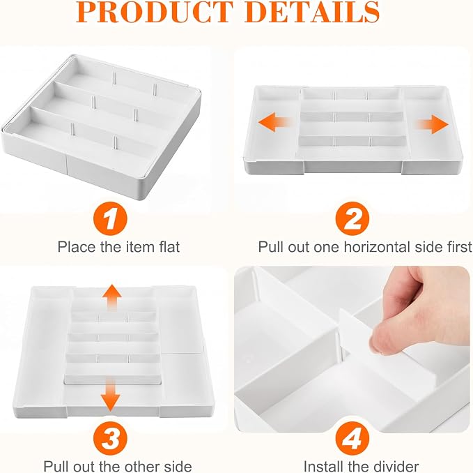 Briwooody 2 Pcs Large Expandable Acrylic Drawer Organizers, Grid Adjustable - Image 3