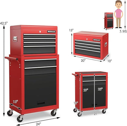 Goplus 6 Drawers Tool Chest, 2-in-1 Rolling Tool Box - Image 2