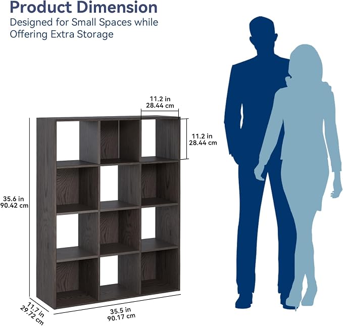 Whitmor 12 Cube Storage Organizer, 4 Tier Stackable Mdf Wood Bookcase, Open - Image 3