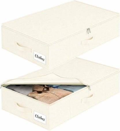 Under Bed Storage Container Bins 2 Pack, Low Profile Foldable Underbed Clothes by KUKIKAN