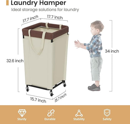 Laundry Basket with Wheels, Laundry Hamper with Removable Bag and Steel Frame - Image 2