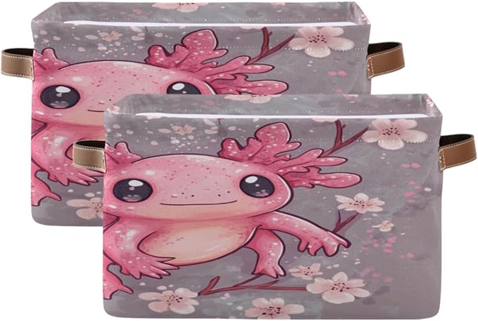 Cute Pink Axolotl with Cherry Blossoms Storage Bins Box Foldable Shelf Basket by Unknown