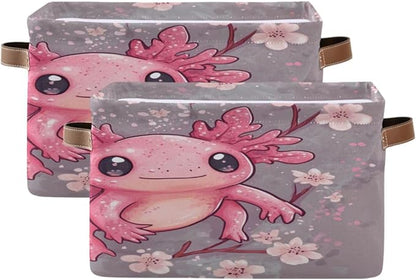 Cute Pink Axolotl with Cherry Blossoms Storage Bins Box Foldable Shelf Basket by Unknown