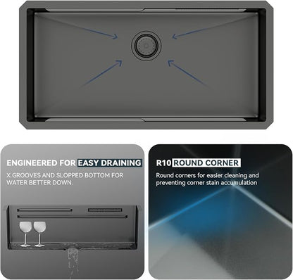 Lordear 30 Inch Waterfall Kitchen Sink Black - Image 3