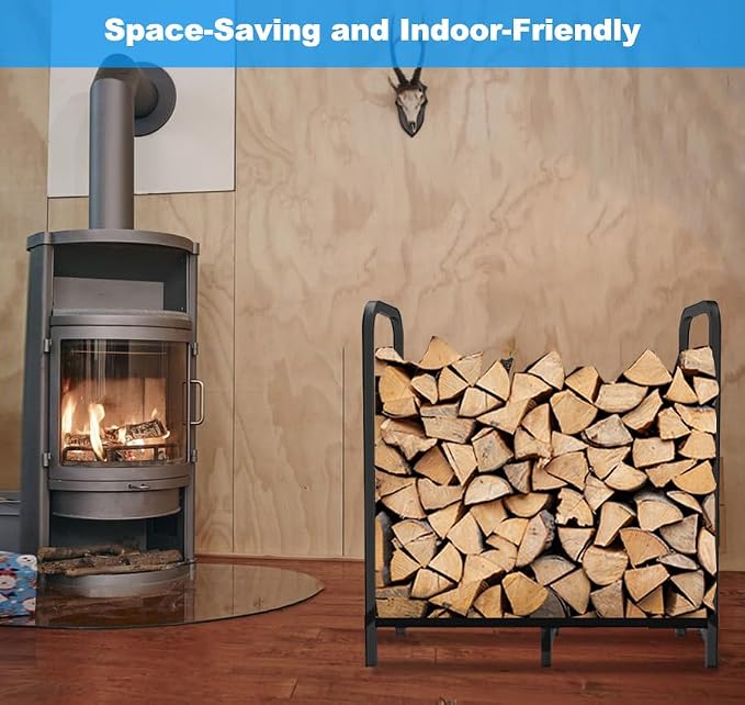 2.8ft Firewood Rack Holder, Adjustable Heavy Duty Fire Log Stacker Stand - Image 2