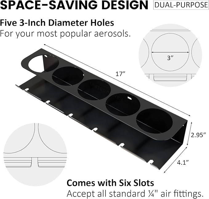 UNITEDPOWER Pneumatic Tool Holder/Aerosol Rack Combo, Wall Mounted Spray Can - Image 2