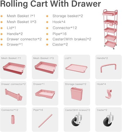 Sorgion 5 Tier Rolling Cart Organizer, Bathroom Cart Organizers - Image 7
