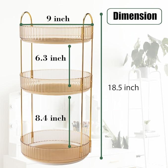 Rotating Makeup Organizer Countertop 3 Tier Lazy Susan Trays Clear Skincare - Image 5