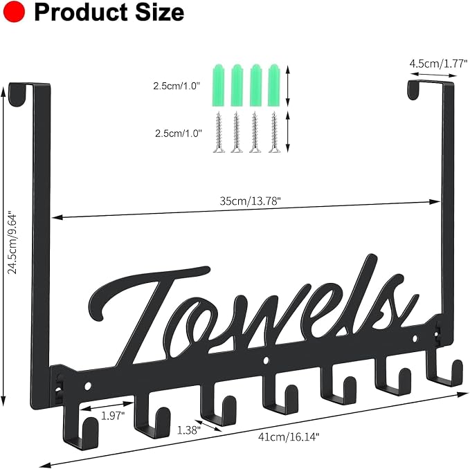 Azmoncy 2 Pack Over The Door Hooks, Towel Rack - Image 2