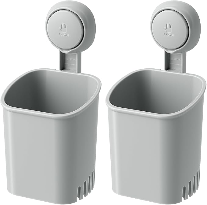 LEVERLOC Powerful Suction Toothbrush Holder 2 Pack, Removable Drill-Free Wall by LEVERLOC