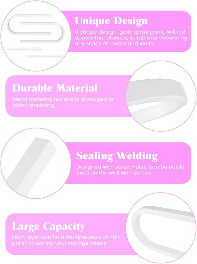 EBANKU 4PC U Shape Nail Polish Racks Heavy Duty Nail Shelfs - Image 4