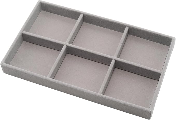 Velvet Jewelry Organizer Trays Gray 6 Grids | Stackable Jewelry Storage Display by Unknown