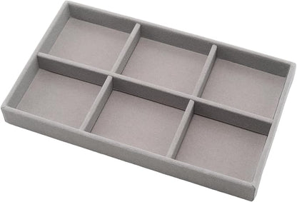 Velvet Jewelry Organizer Trays Gray 6 Grids | Stackable Jewelry Storage Display by Unknown