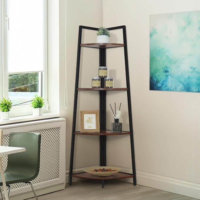 CAPHAUS 4-Tier Corner Shelf Stand, Tall Display Shelves, Ladder Corner Wood by Unknown