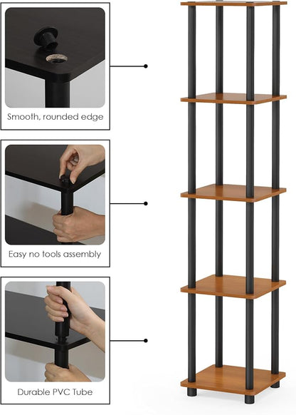 FURINNO Turn-N-Tube 5-Tier Corner Square Rack Display Shelf, Light Cherry/Black - Image 8