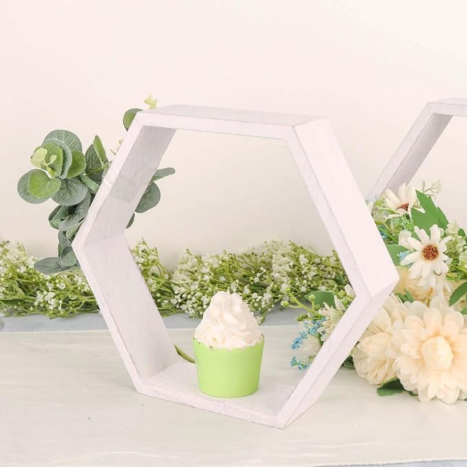 Efavormart 2 Pack | 9" Hexagon Whitewashed Wood Centerpiece, Geometric Terrarium - Image 8