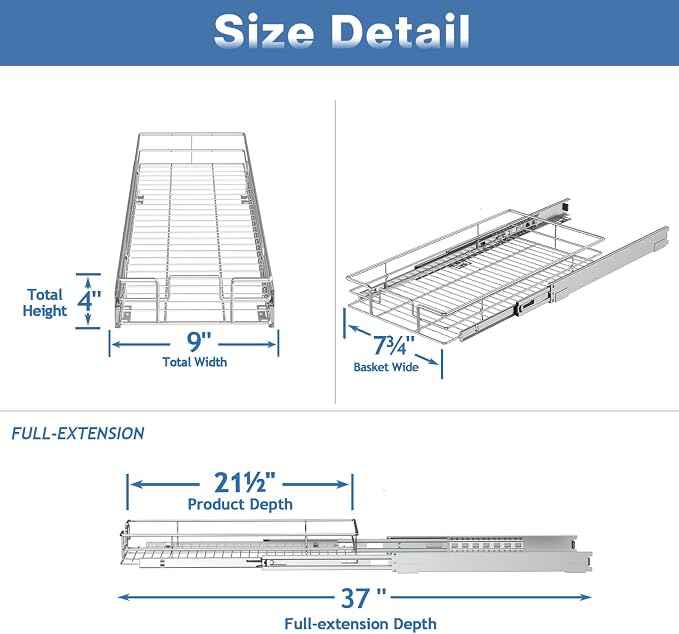 LOVMOR Pull Out Cabinet Organizer 9" W x 21½" D, Kitchen Cabinet Pull Out - Image 3