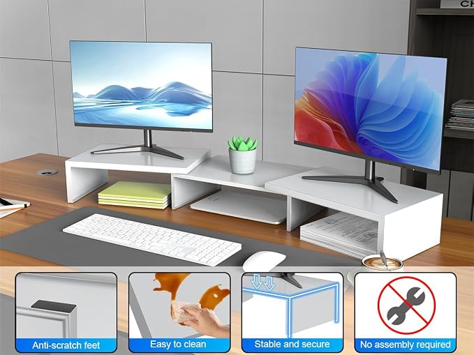 Dual Monitor Stand for Desk, Metal Computer Stand, Desk Shelf Riser, Desktop - Image 6
