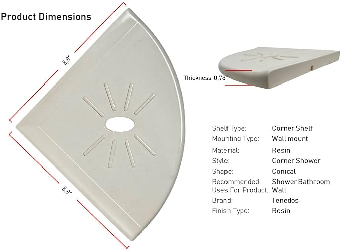 Tenedos Resin Decor 8 inch Corner Bathroom Shower Shelf Tile Flatback Wall - Image 4