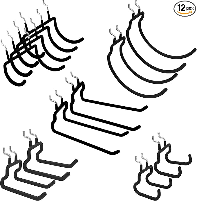 12-Piece Pegboard Hook Set for Drills, Accessories, Tool Utility Garage or by LULARINE