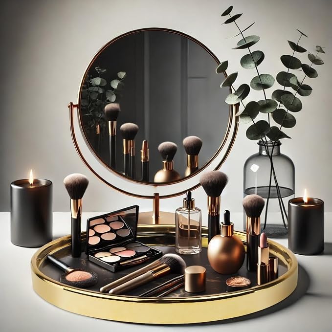 Black Vanity Tray Round Bathroom Decorative Tray - Image 2