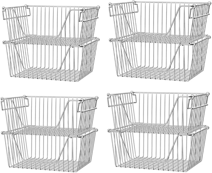 Slideep 14" Large Stackable Storage Baskets, Cabinet Organizer Sturdy Metal by WelcometotheSlideep