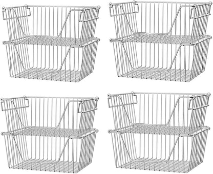 Slideep 14" Large Stackable Storage Baskets, Cabinet Organizer Sturdy Metal by WelcometotheSlideep