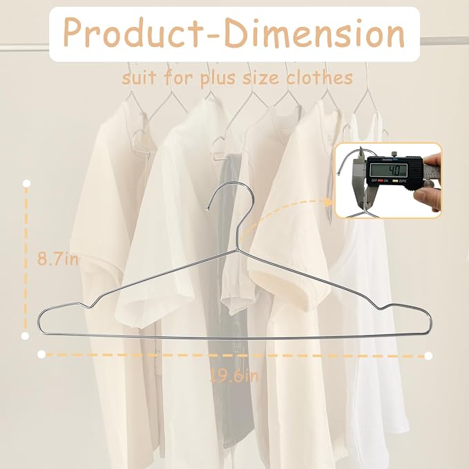 Extra Wide Wire Hangers for Plus Size Clothes, 19.6 Inch Stainless Steel Plus - Image 2