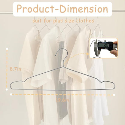 Extra Wide Wire Hangers for Plus Size Clothes, 19.6 Inch Stainless Steel Plus - Image 2
