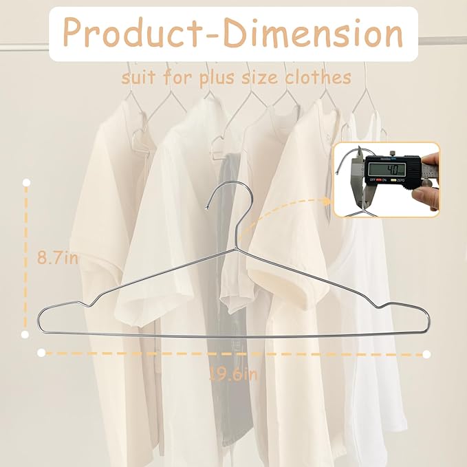 Extra Wide Wire Hangers for Plus Size Clothes, 19.6 Inch Stainless Steel Plus - Image 2