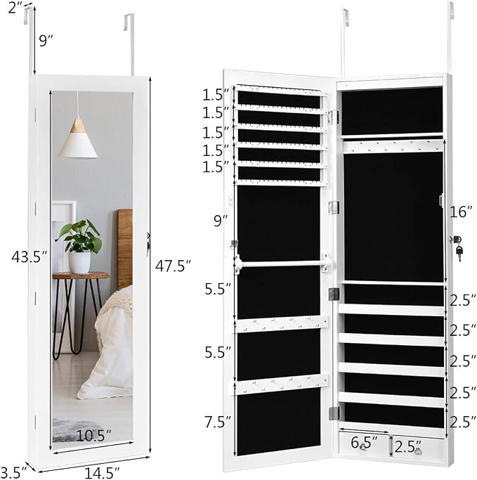 Giantex 15 LEDs Jewelry Armoire, Wall Mounted or Door Hanging, Lockable Jewelry - Image 7
