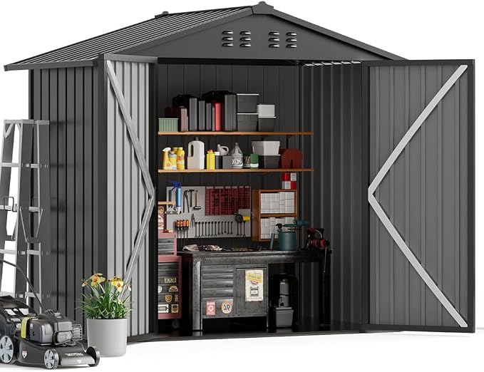 COMHOMA Outdoor Storage Shed Metal Garden Tool House Lockable | Sloping Roof - Image 9