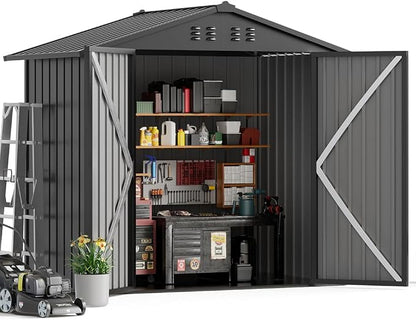COMHOMA Outdoor Storage Shed Metal Garden Tool House Lockable | Sloping Roof - Image 9
