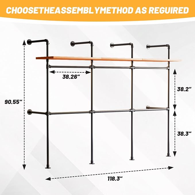 Industrial Pipe Clothing Rack, Reversible 118.3'' Clothes Rack - Image 2