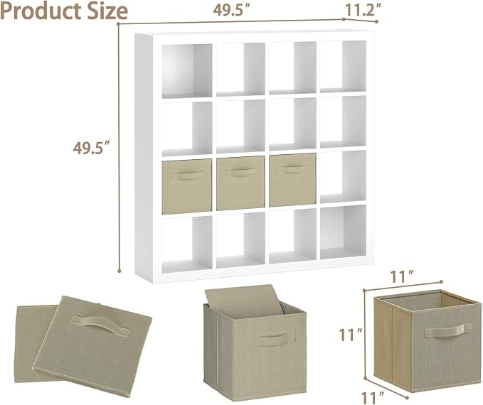 furtble Bookshelf with Storage Bins, 16-Cube Storage Organizer with Back Panels - Image 3