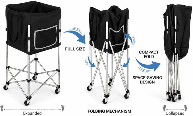Laundry Cart with Wheels, 35.9" No-Bend Rolling Cart, 600D washable bag - Image 4