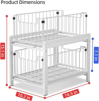 2 Tier Sliding Basket Drawer Organizer, Lxmons Pull Out Under Sink Cabinets - Image 2