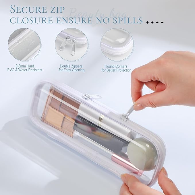 Sanwuta 6 Pcs Clear Hard Zipper Case Hard Plastic Zipper Pouches Transparent - Image 3