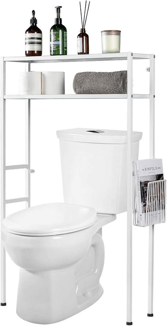 MyGift 2 Tier White Metal Over Toilet Bathroom Organizer w/Magazine Basket | by MyGiftHome