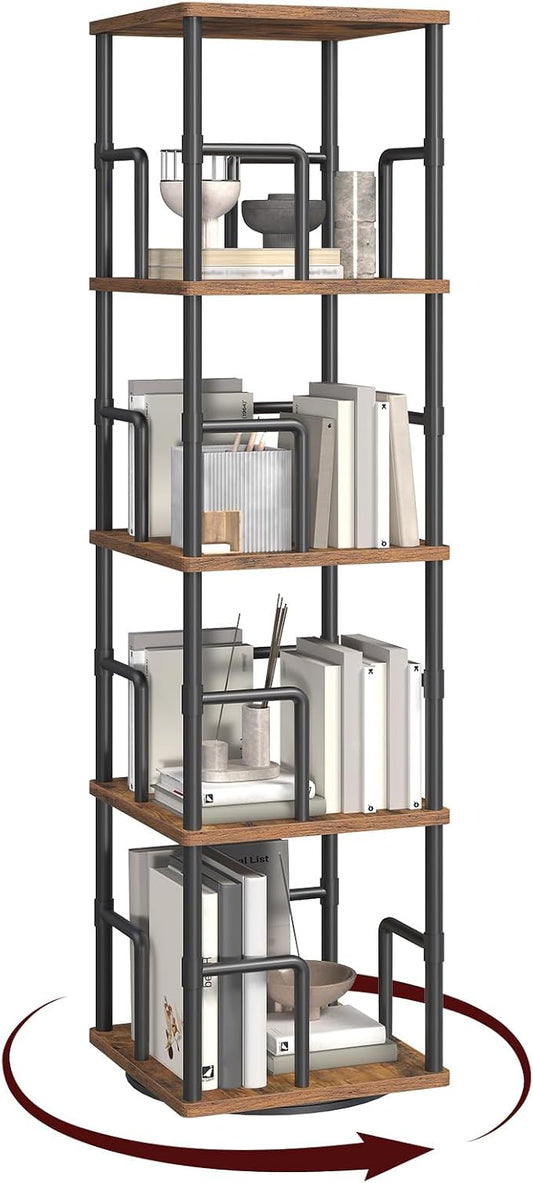MAHANCRIS 4-Tier Rotating Bookshelf, Freestanding Corner Bookshelf, 360° by MAHANCRIS