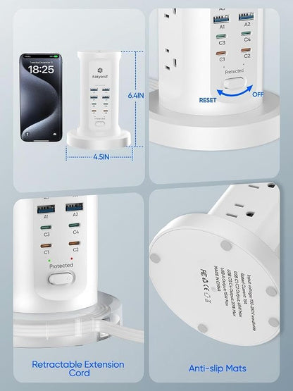 Kakyanill 115W USB Charging Station, Power Strip Tower, 9 AC Outlets - Image 6