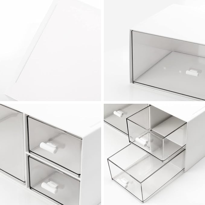 Desk Drawer Organizer, Stackable Storage Drawers, Plastic White Desk Organizers - Image 6