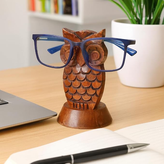 Stocking Stuffers Wooden Owl Glasses Holder Night Stand Reading Eyeglass - Image 2