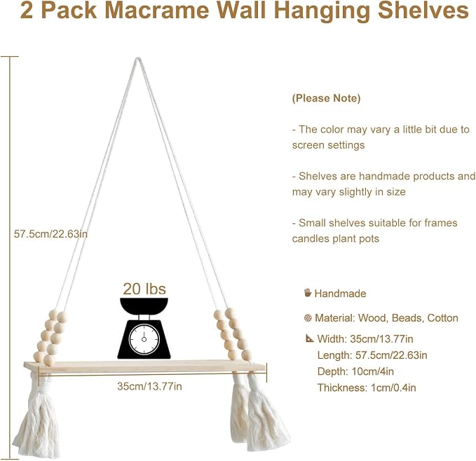 Artilady 2 Pack Wooden Wall Hanging Shelves - Image 2