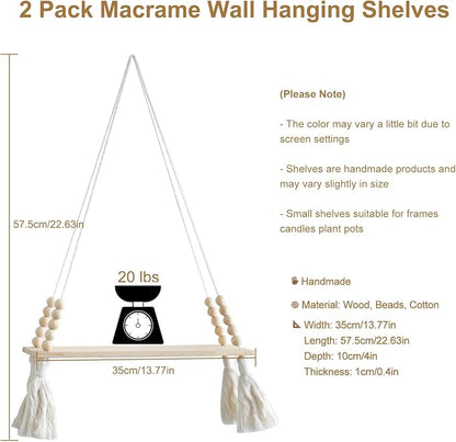 Artilady 2 Pack Wooden Wall Hanging Shelves - Image 2