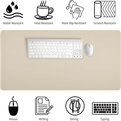 Beige Desk Mat with Stitched Edges, 31.5"×15.7" Keyboard Pad, Non-Slip Desk - Image 4