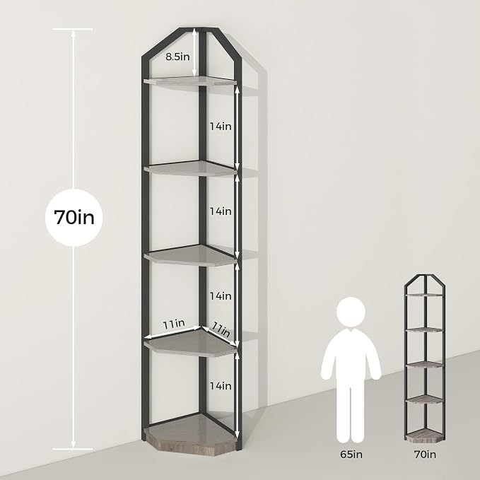 Fun Memories 5 Tier Corner Shelf, 70” Corner Shelf Stand, Corner Bookshelf - Image 3