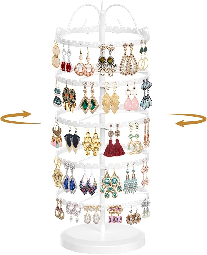 MODOWEY 5 Tier Rotating Earring Holder Organizer Stand, Adjustable Metal by MODOWEY